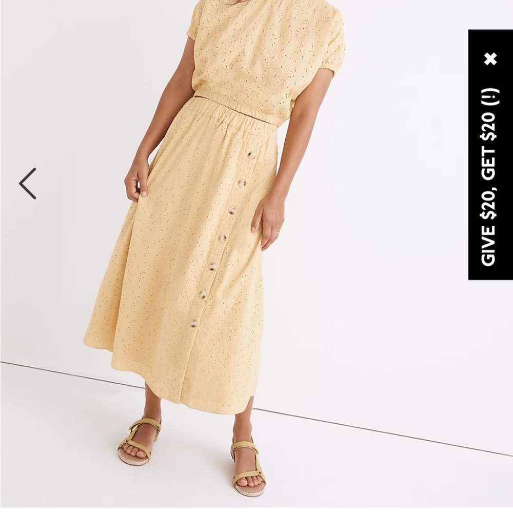 NWT Madewell eyelet side button midi skirt, size Large